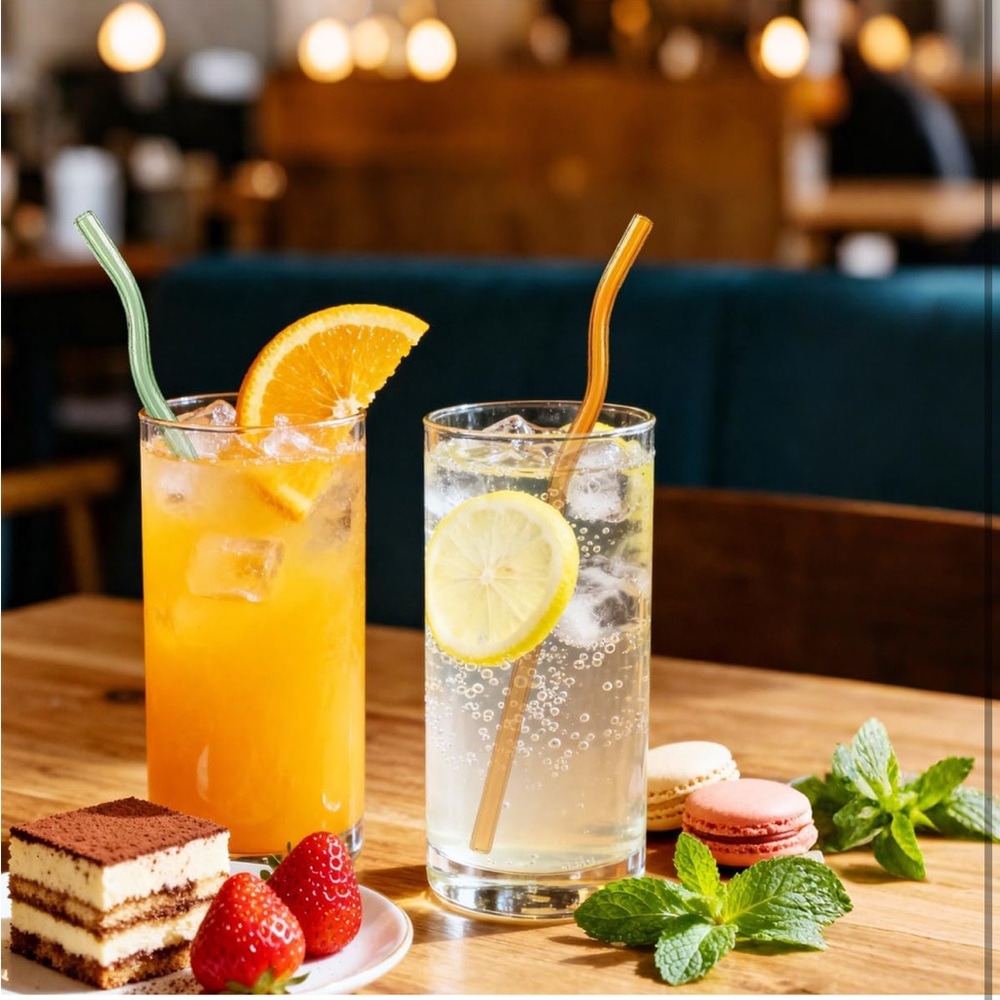 5for$10 Blue 2Pk Reusable Glass Straws 8in Wavy Shatter Resistant Glass Straws